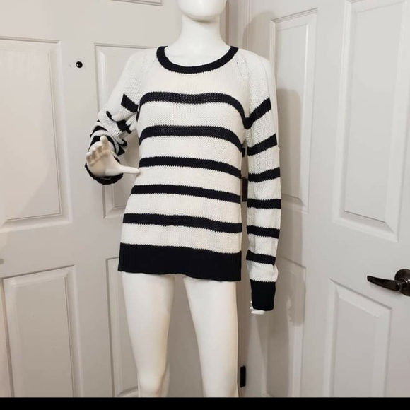 Cold Shoulder, Open Back Striped Sweater, size L - Picture 1 of 6